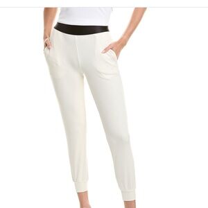 Ribbed Cream Track Pants with Black Waistband